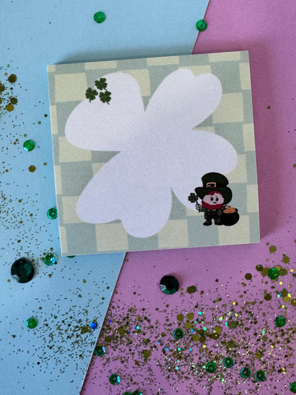 Lucky Leprechaun Sticky Notes | 3x3 Sticky Note Pad | Hand Drawn Four Leaf Clover Memo Pad | St. Patrick's Day Notes | Cute Office Supplies