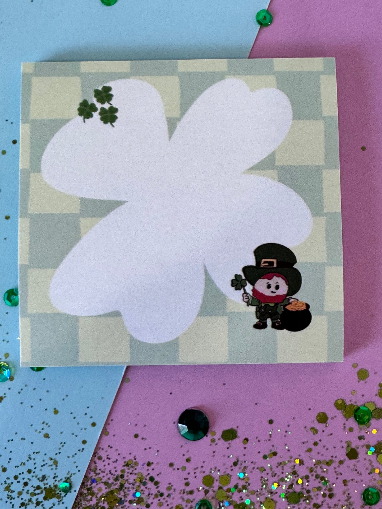 Lucky Leprechaun Sticky Notes | 3x3 Sticky Note Pad | Hand Drawn Four Leaf Clover Memo Pad | St. Patrick's Day Notes | Cute Office Supplies