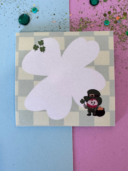 Lucky Leprechaun Sticky Notes | 3x3 Sticky Note Pad | Hand Drawn Four Leaf Clover Memo Pad | St. Patrick's Day Notes | Cute Office Supplies