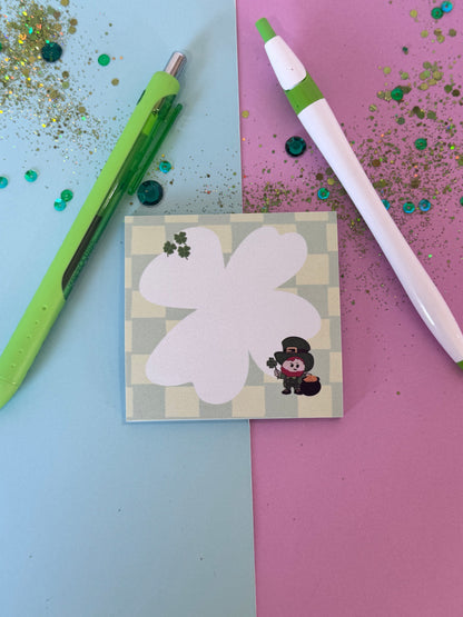 Lucky Leprechaun Sticky Notes | 3x3 Sticky Note Pad | Hand Drawn Four Leaf Clover Memo Pad | St. Patrick's Day Notes | Cute Office Supplies