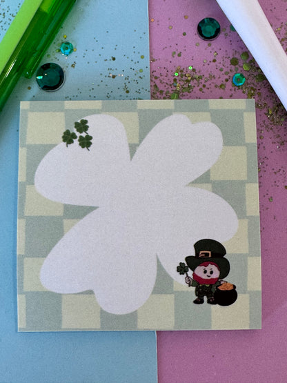Lucky Leprechaun Sticky Notes | 3x3 Sticky Note Pad | Hand Drawn Four Leaf Clover Memo Pad | St. Patrick's Day Notes | Cute Office Supplies
