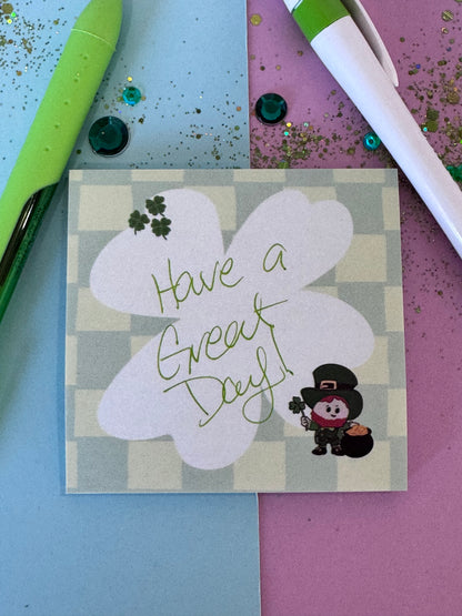 Lucky Leprechaun Sticky Notes | 3x3 Sticky Note Pad | Hand Drawn Four Leaf Clover Memo Pad | St. Patrick's Day Notes | Cute Office Supplies