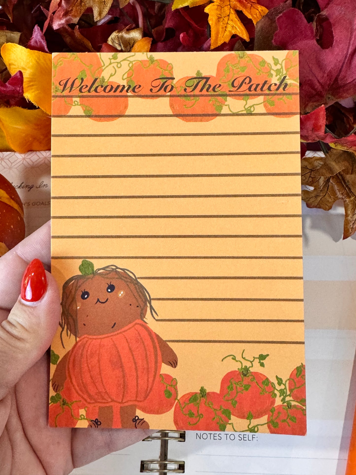 Fall Pumpkin Notepad with Cute Kawaii Character, 4x6 Inch 50 Page