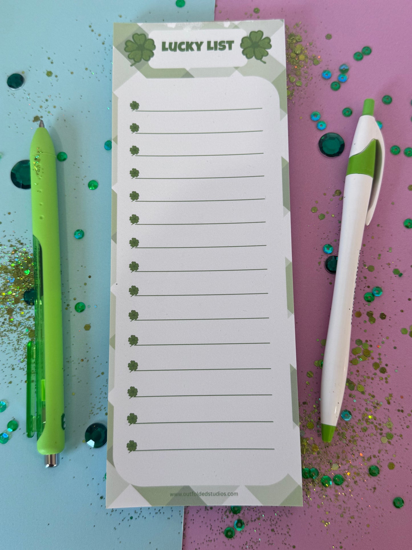 Lucky List Notepad | Handmade Lined Notepad | Hand Drawn Four Leaf Clover Memo Pad | Grocery List Pad | To Do List | St. Patrick's Day Gift
