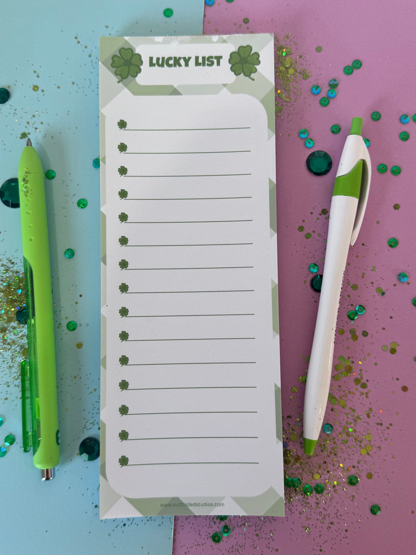 Lucky List Notepad | Handmade Lined Notepad | Hand Drawn Four Leaf Clover Memo Pad | Grocery List Pad | To Do List | St. Patrick's Day Gift