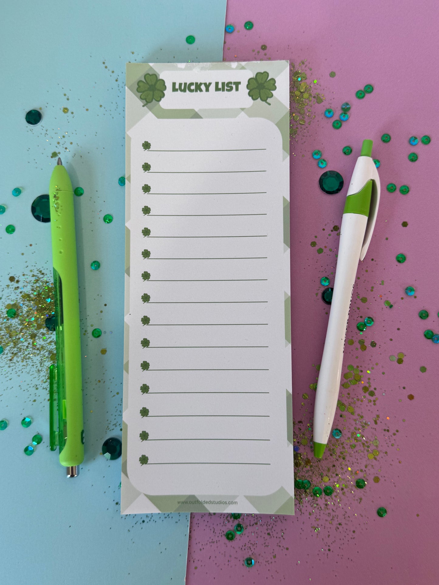 Lucky List Notepad | Handmade Lined Notepad | Hand Drawn Four Leaf Clover Memo Pad | Grocery List Pad | To Do List | St. Patrick's Day Gift