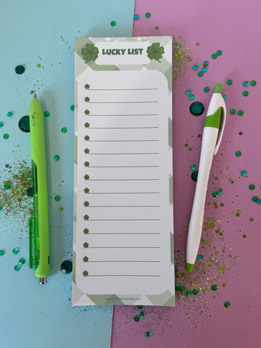 Lucky List Notepad | Handmade Lined Notepad | Hand Drawn Four Leaf Clover Memo Pad | Grocery List Pad | To Do List | St. Patrick's Day Gift