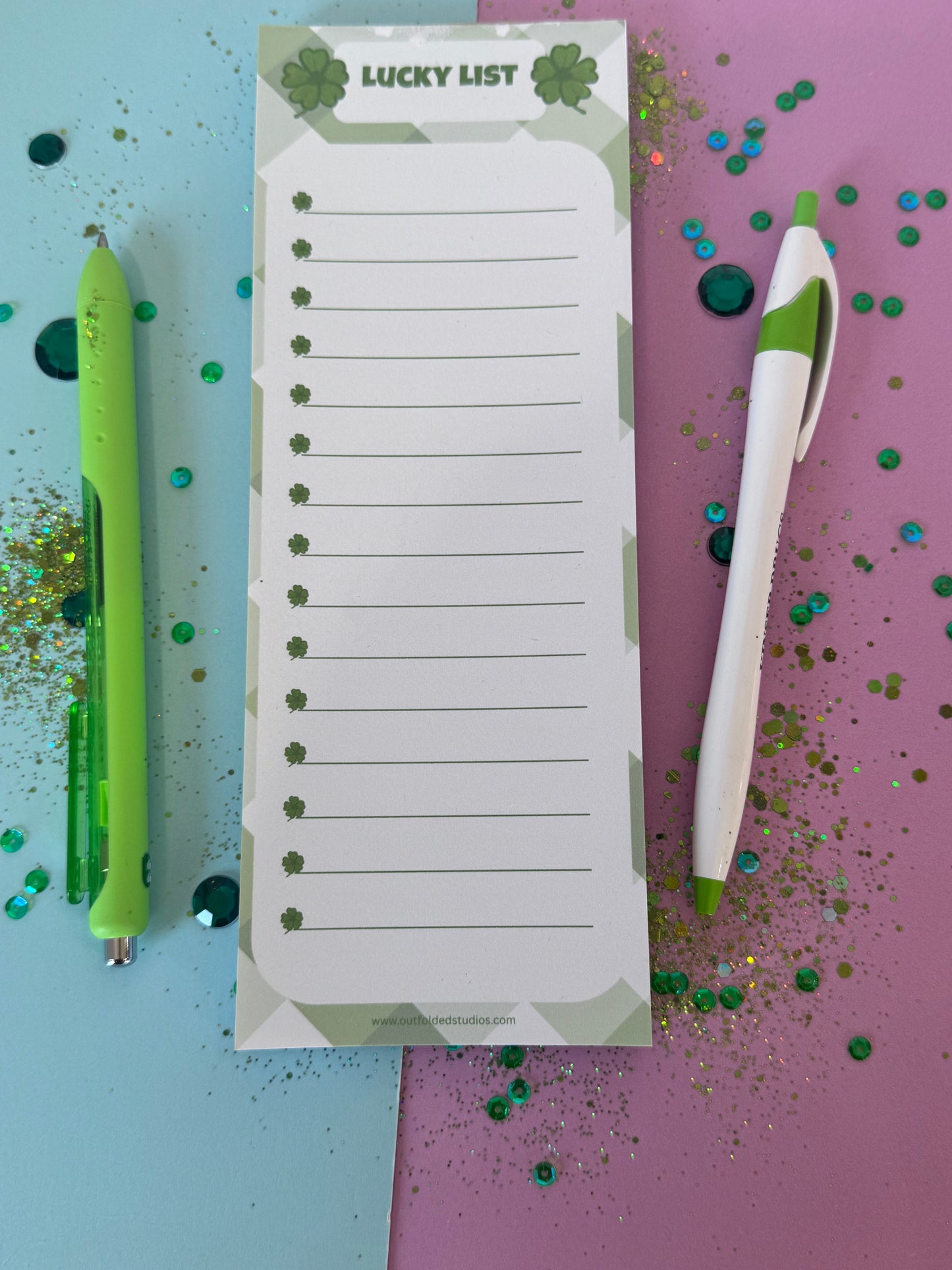 Lucky List Notepad | Handmade Lined Notepad | Hand Drawn Four Leaf Clover Memo Pad | Grocery List Pad | To Do List | St. Patrick's Day Gift