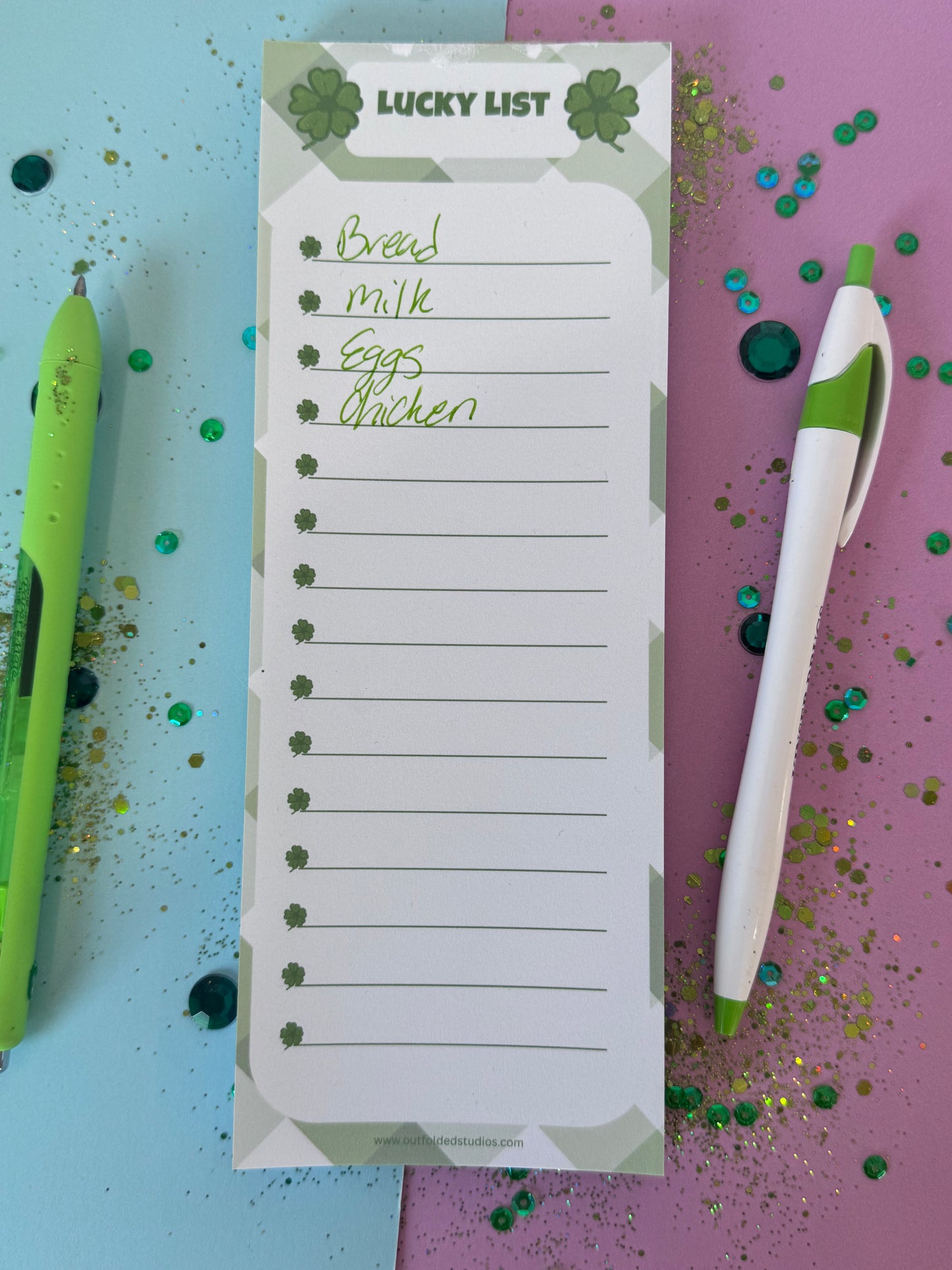 Lucky List Notepad | Handmade Lined Notepad | Hand Drawn Four Leaf Clover Memo Pad | Grocery List Pad | To Do List | St. Patrick's Day Gift