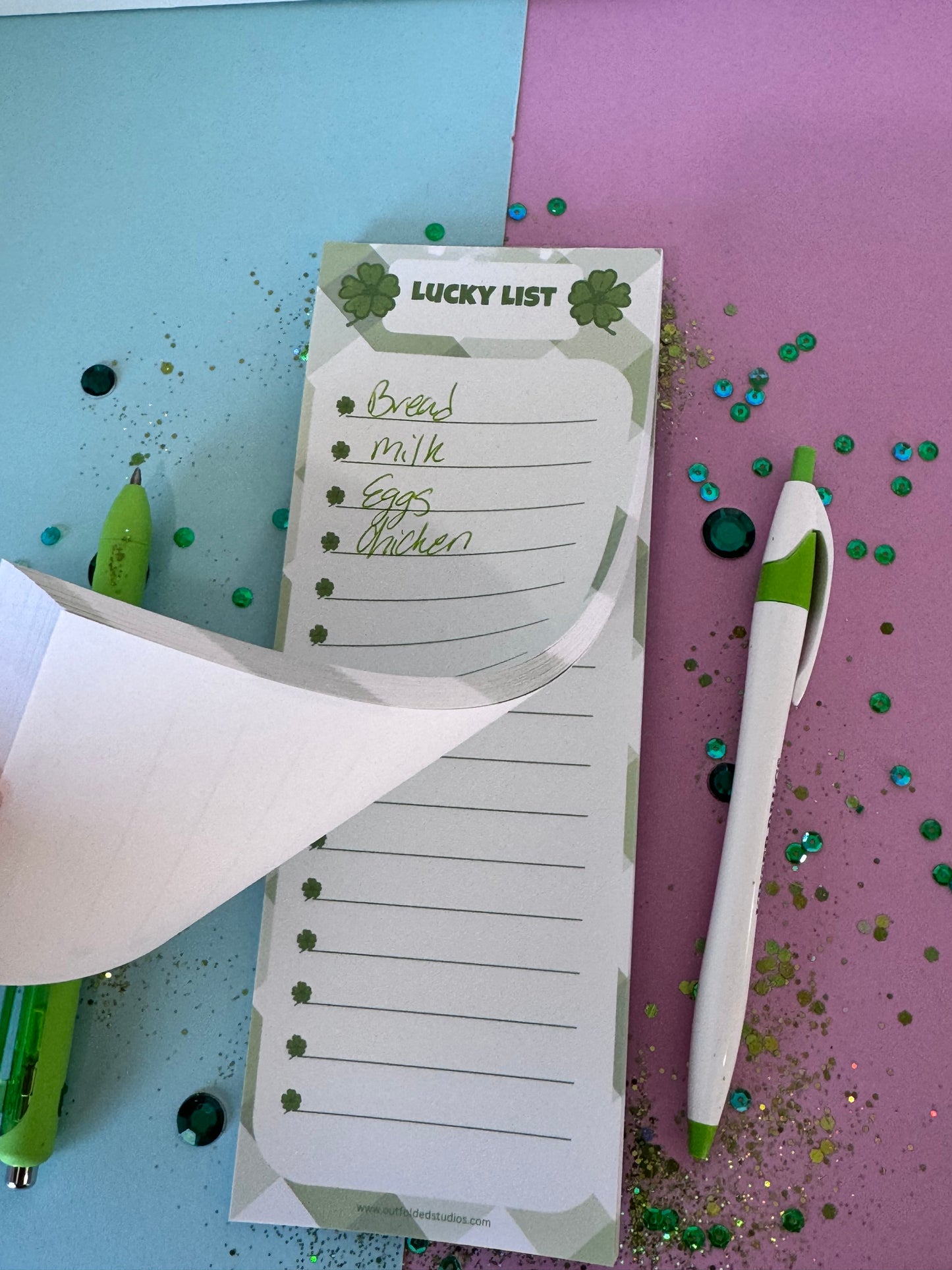 Lucky List Notepad | Handmade Lined Notepad | Hand Drawn Four Leaf Clover Memo Pad | Grocery List Pad | To Do List | St. Patrick's Day Gift
