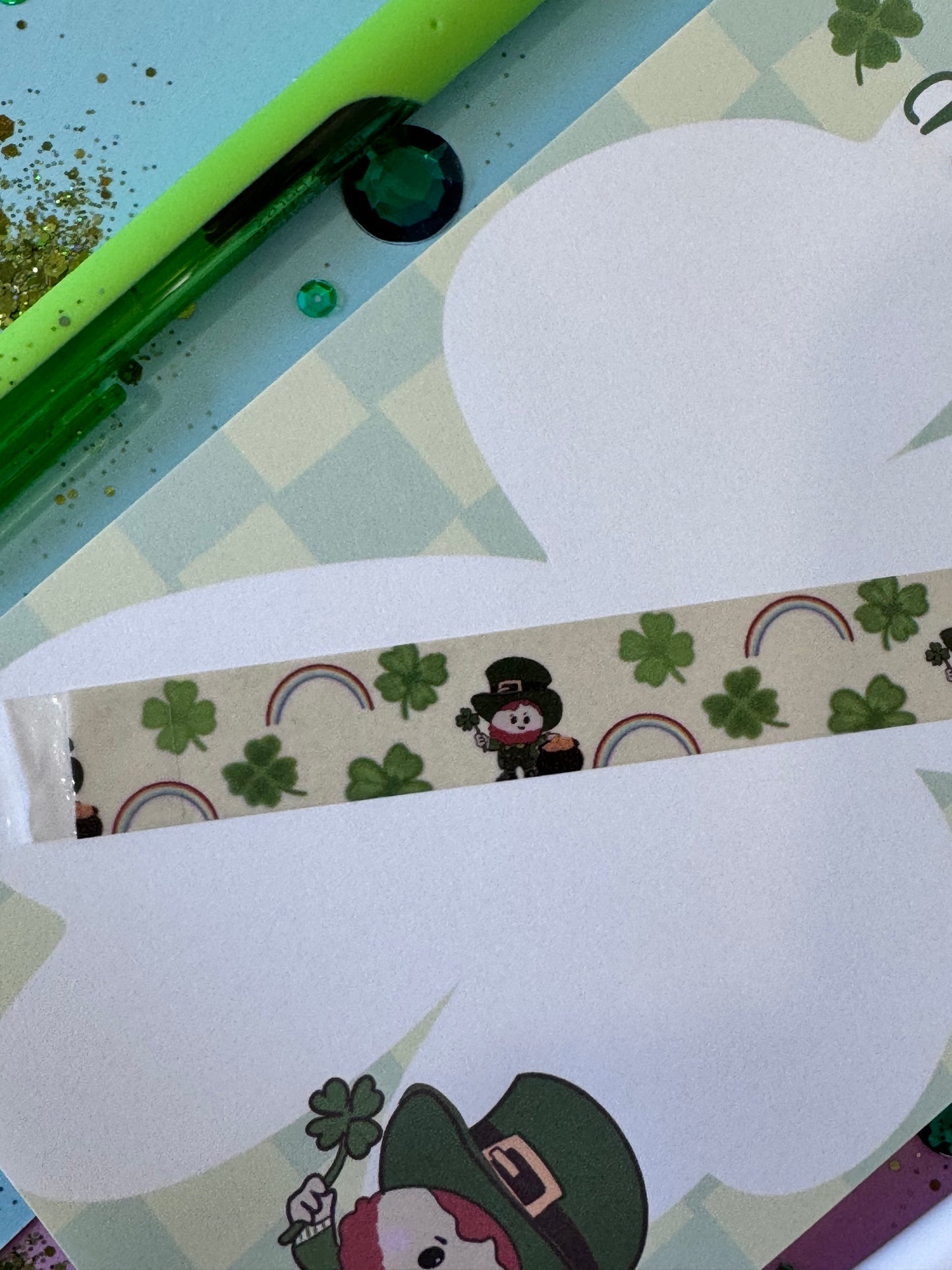St. Patrick's Day Washi Tape With Rainbows and Lucky 4 Leaf Clovers