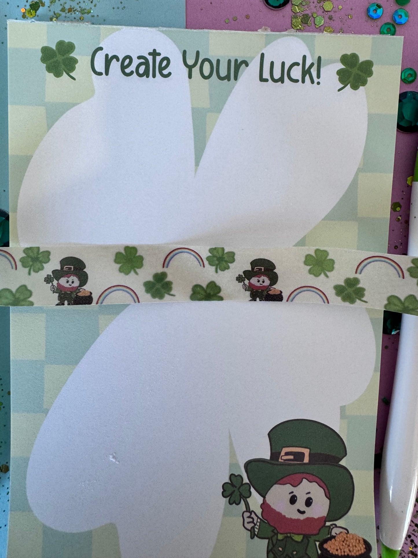 St. Patrick's Day Washi Tape With Rainbows and Lucky 4 Leaf Clovers