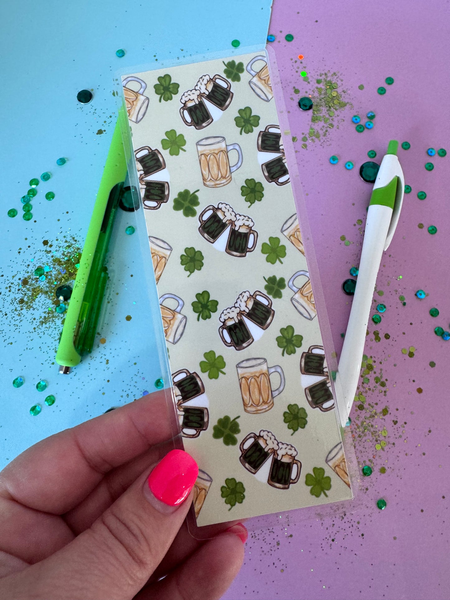 Beer Themed Bookmark, Beer Mug Repeating Pattern Handmade Laminated Book Accessory