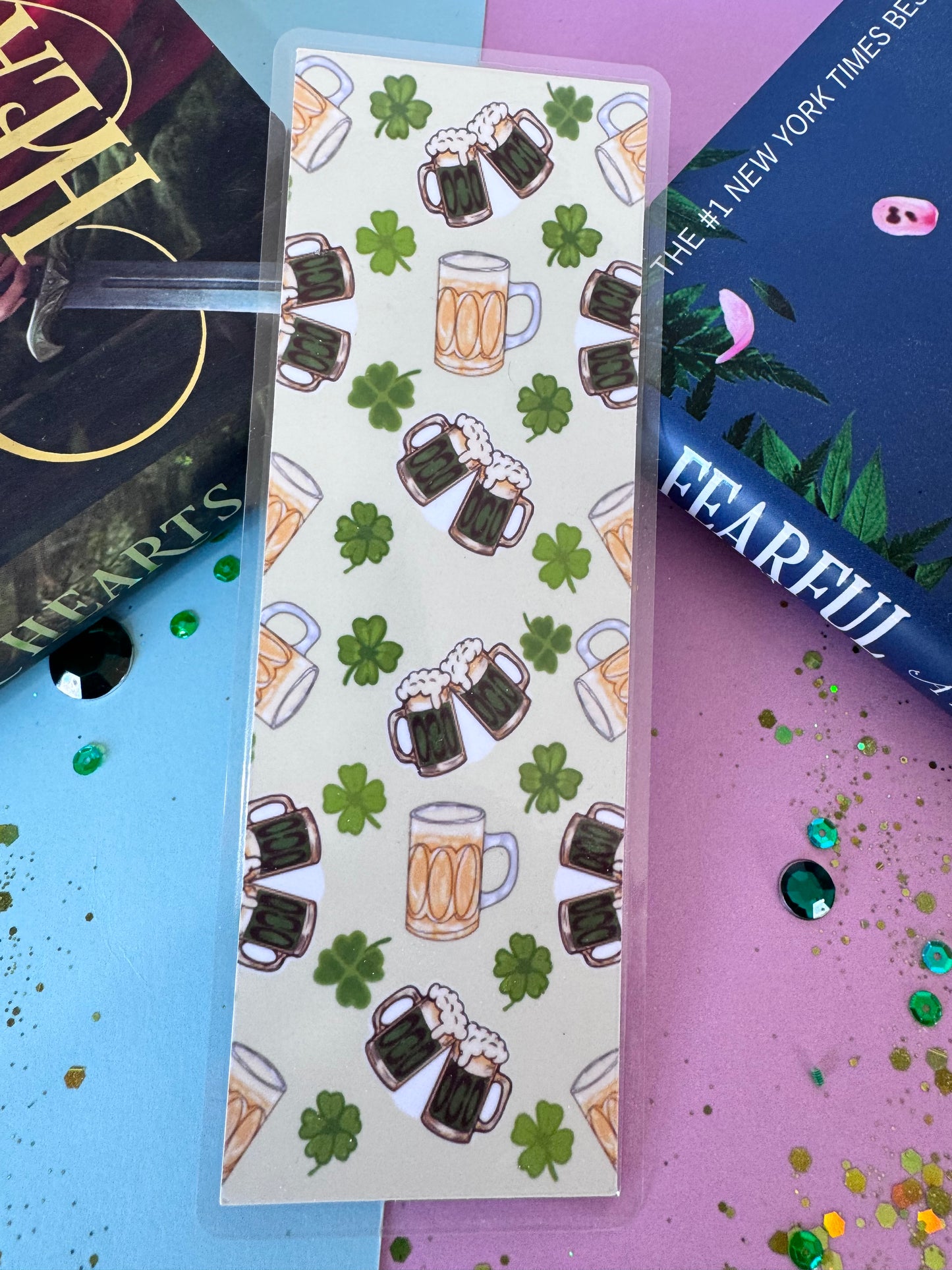 Beer Themed Bookmark, Beer Mug Repeating Pattern Handmade Laminated Book Accessory