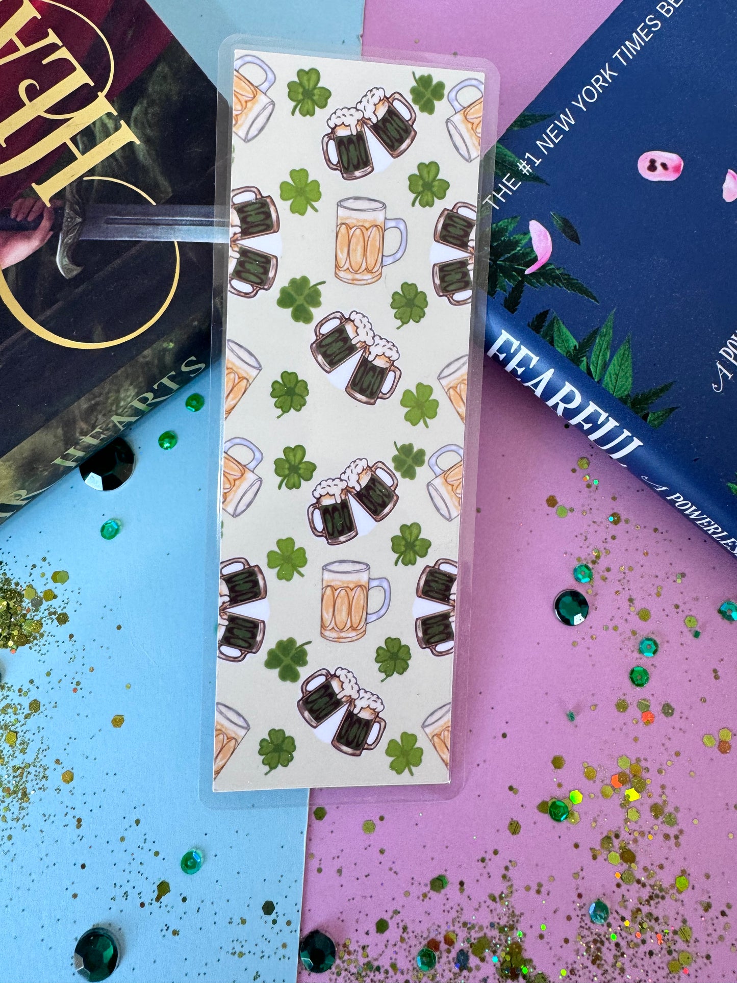 Beer Themed Bookmark, Beer Mug Repeating Pattern Handmade Laminated Book Accessory