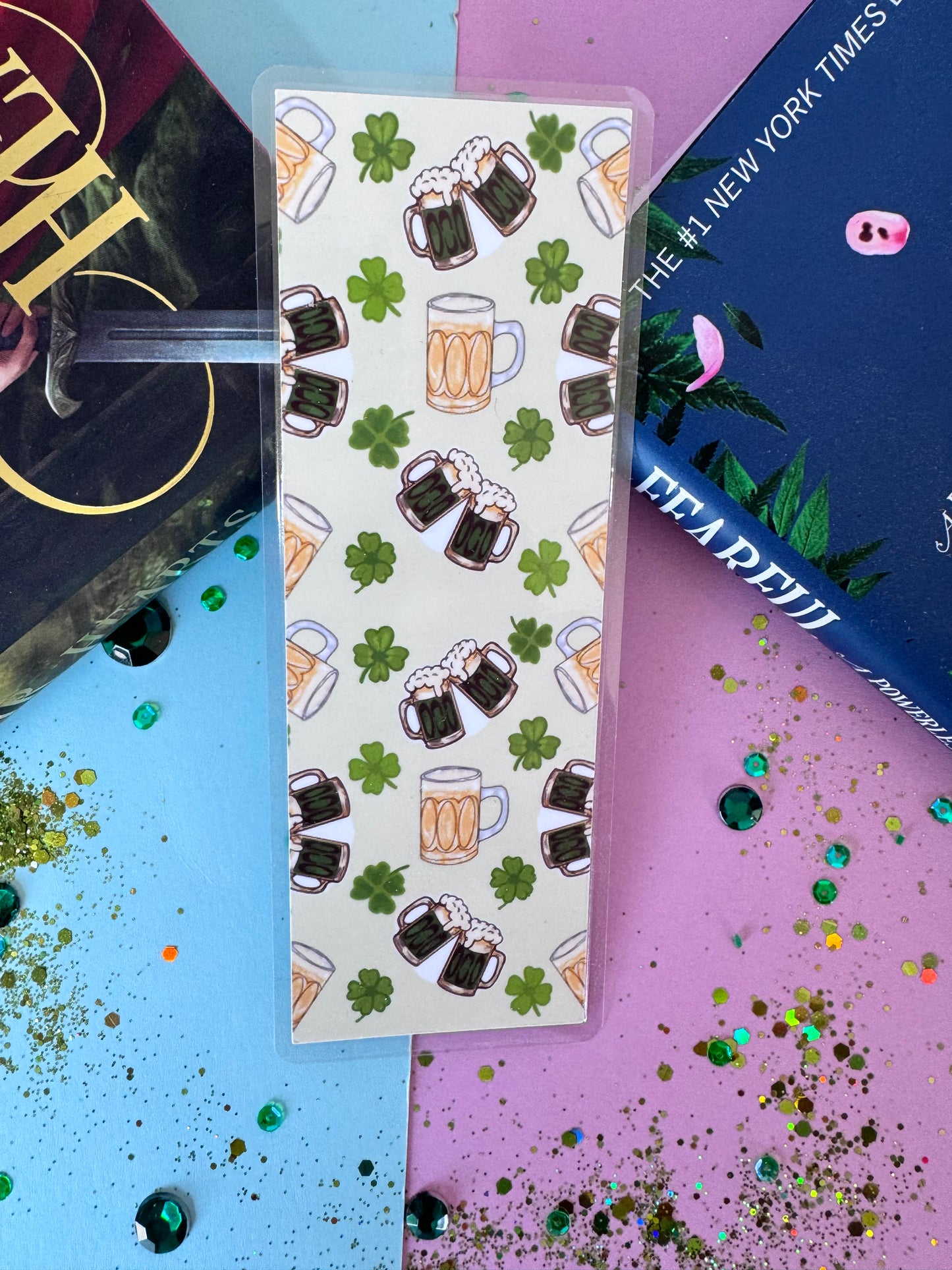 Beer Themed Bookmark, Beer Mug Repeating Pattern Handmade Laminated Book Accessory