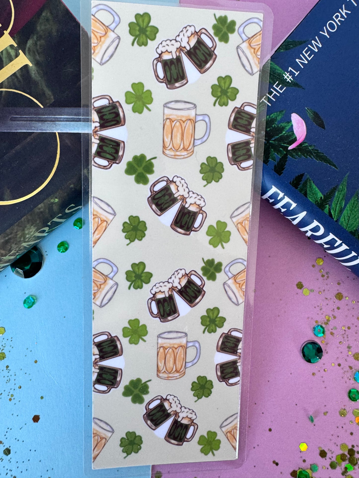 Beer Themed Bookmark, Beer Mug Repeating Pattern Handmade Laminated Book Accessory