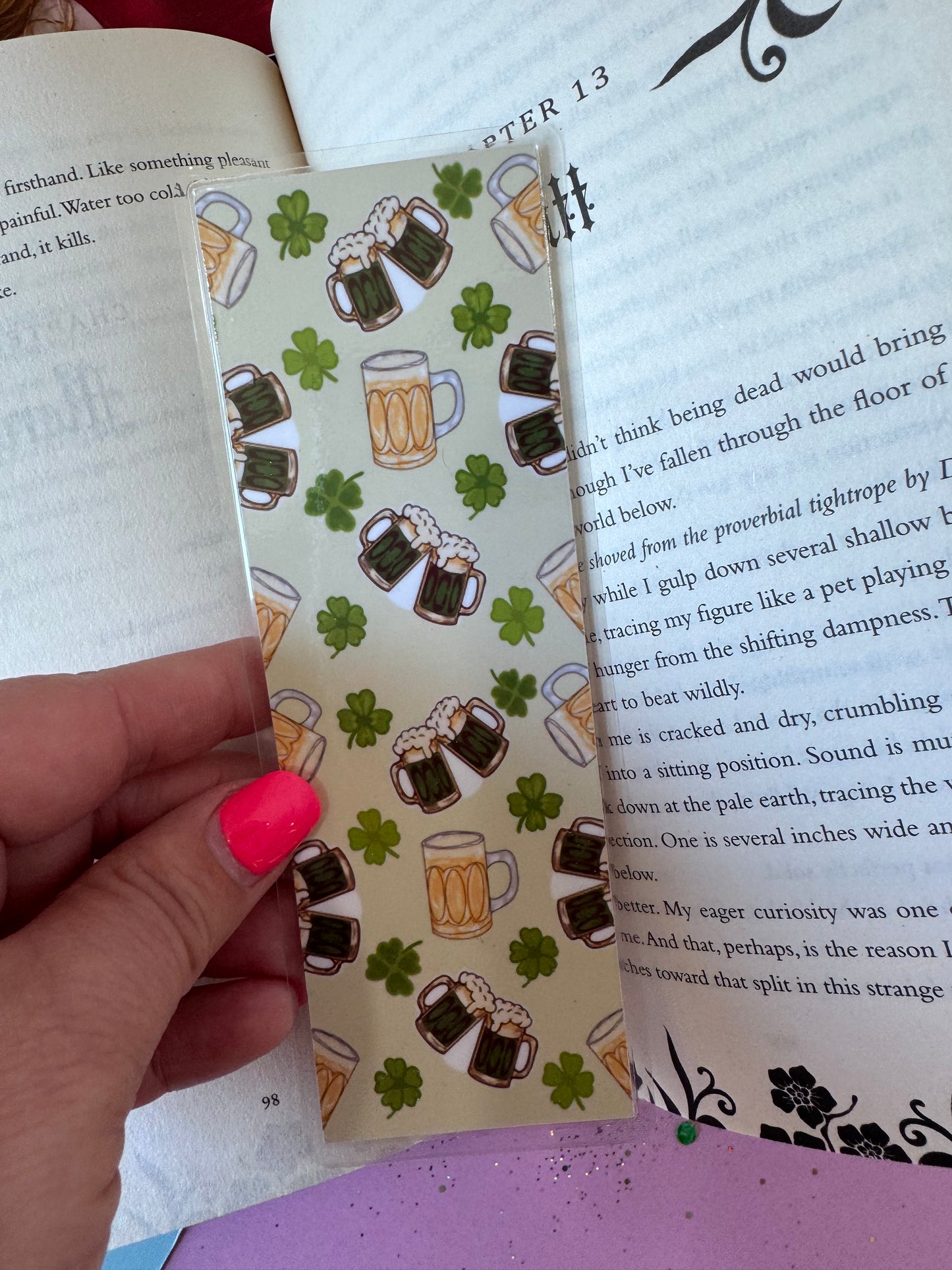 Beer Themed Bookmark, Beer Mug Repeating Pattern Handmade Laminated Book Accessory