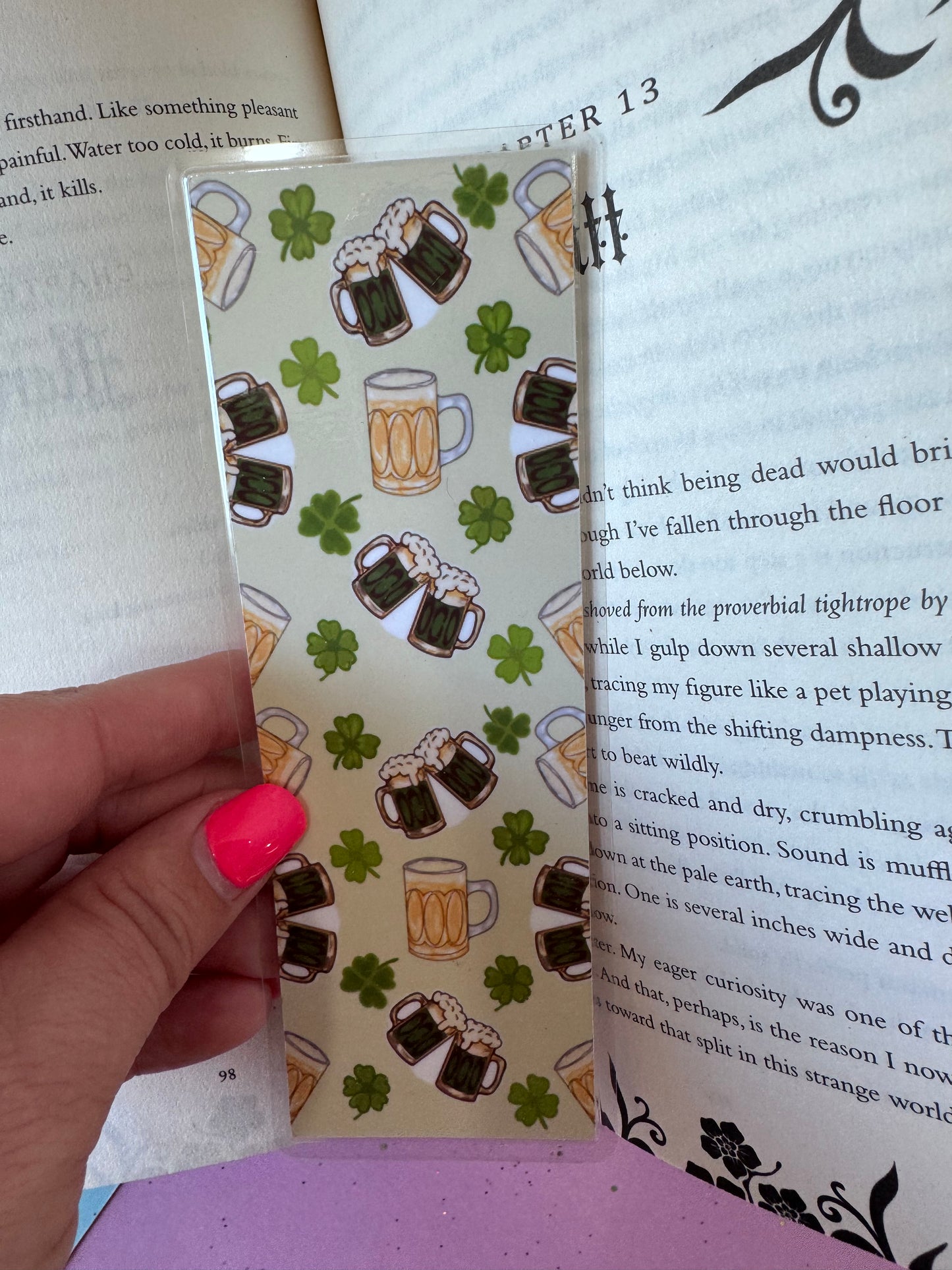 Beer Themed Bookmark, Beer Mug Repeating Pattern Handmade Laminated Book Accessory