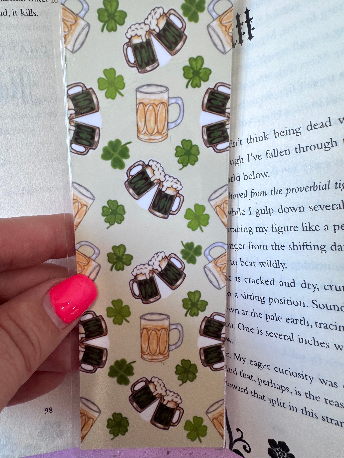 Beer Themed Bookmark, Beer Mug Repeating Pattern Handmade Laminated Book Accessory