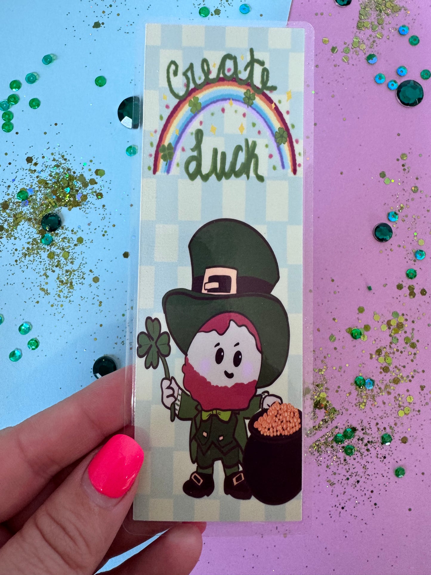 St. Patrick's Day Bookmark, Create Your Luck Inspirational Handmade Bookmark