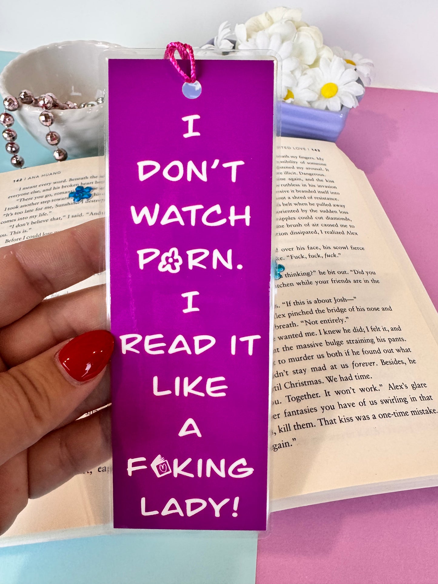Spicy Book Lovers Bookmark, Funny Adult Page Saver, 1 Bookmark in Pink, Purple, Or Blue