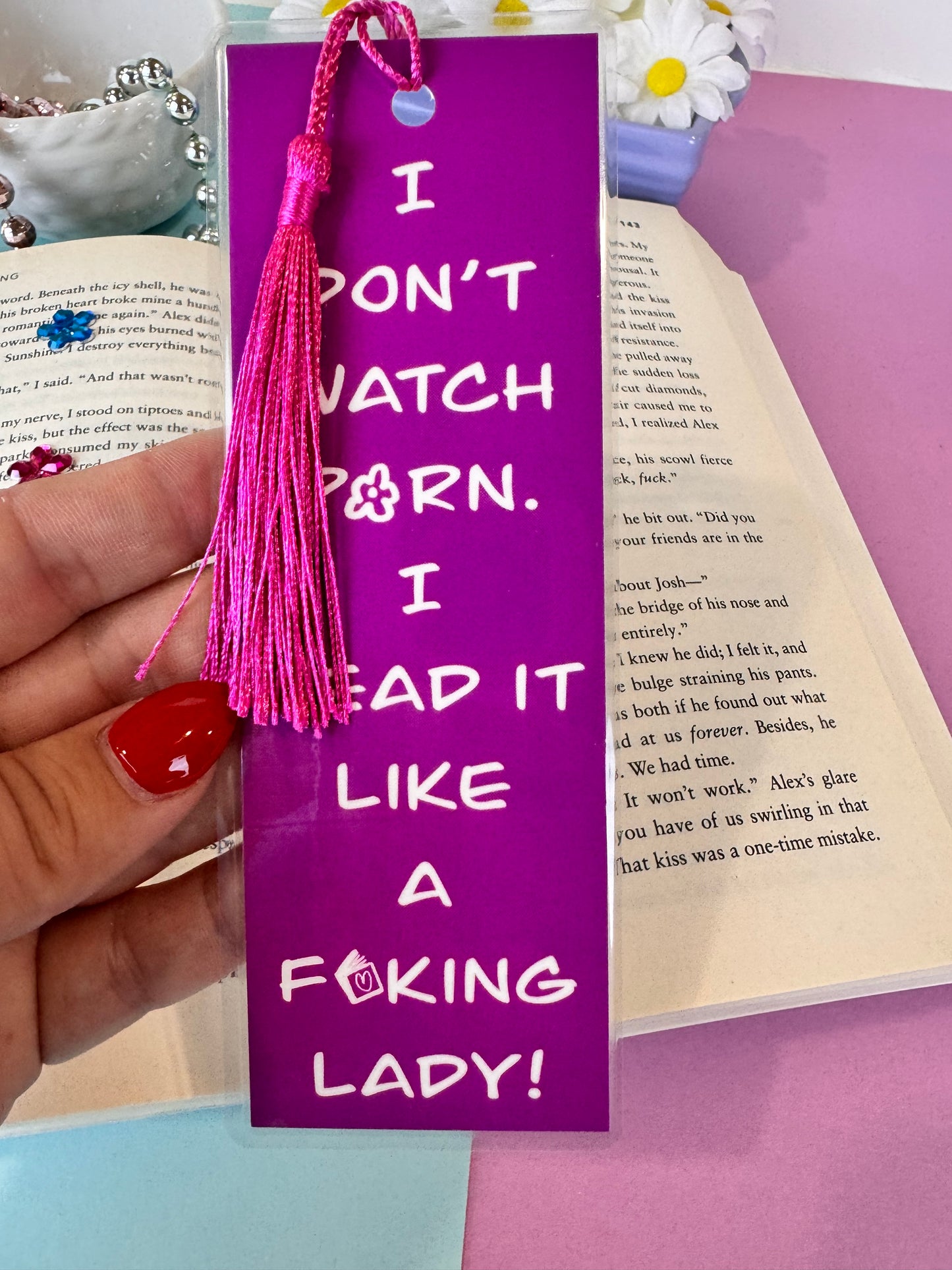 Spicy Book Lovers Bookmark, Funny Adult Page Saver, 1 Bookmark in Pink, Purple, Or Blue