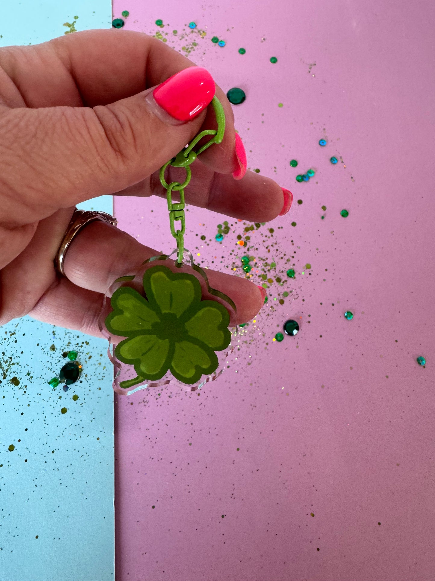 4 Leaf Clover Acrylic Keychain, Shamrock Keychain