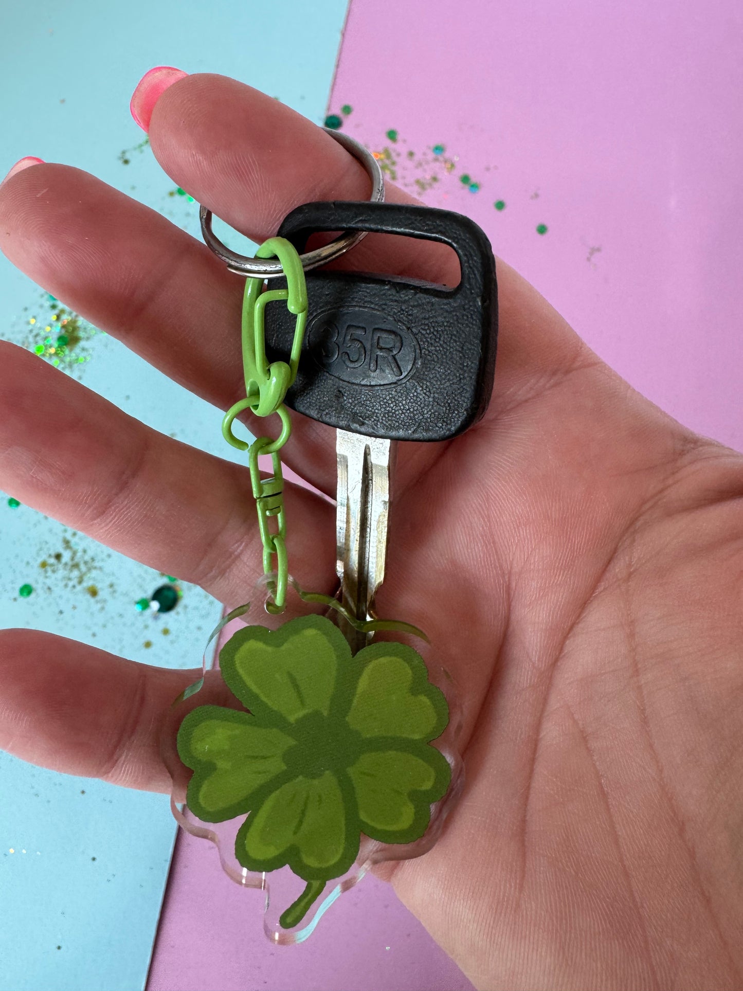4 Leaf Clover Acrylic Keychain, Shamrock Keychain