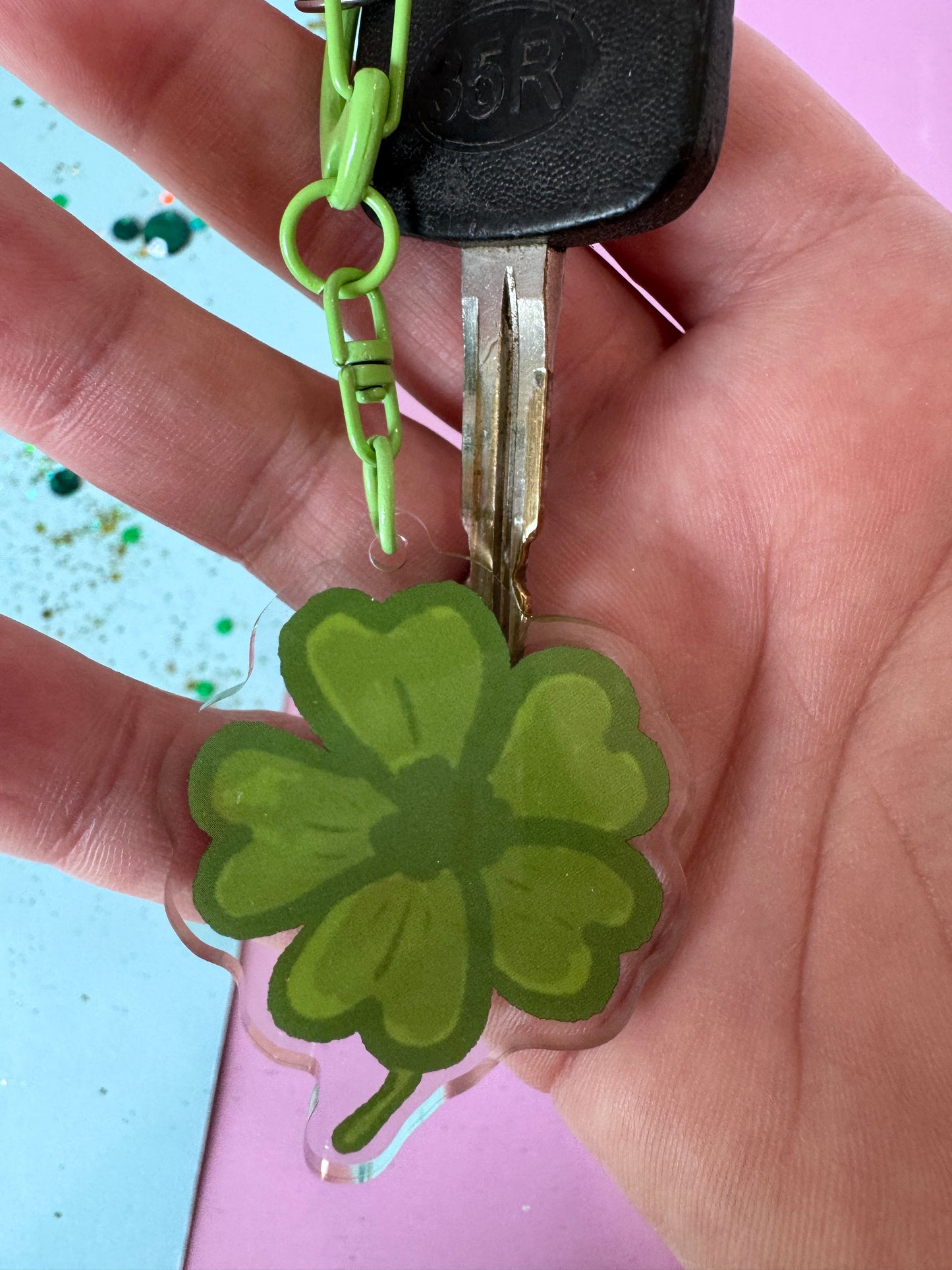 4 Leaf Clover Acrylic Keychain, Shamrock Keychain