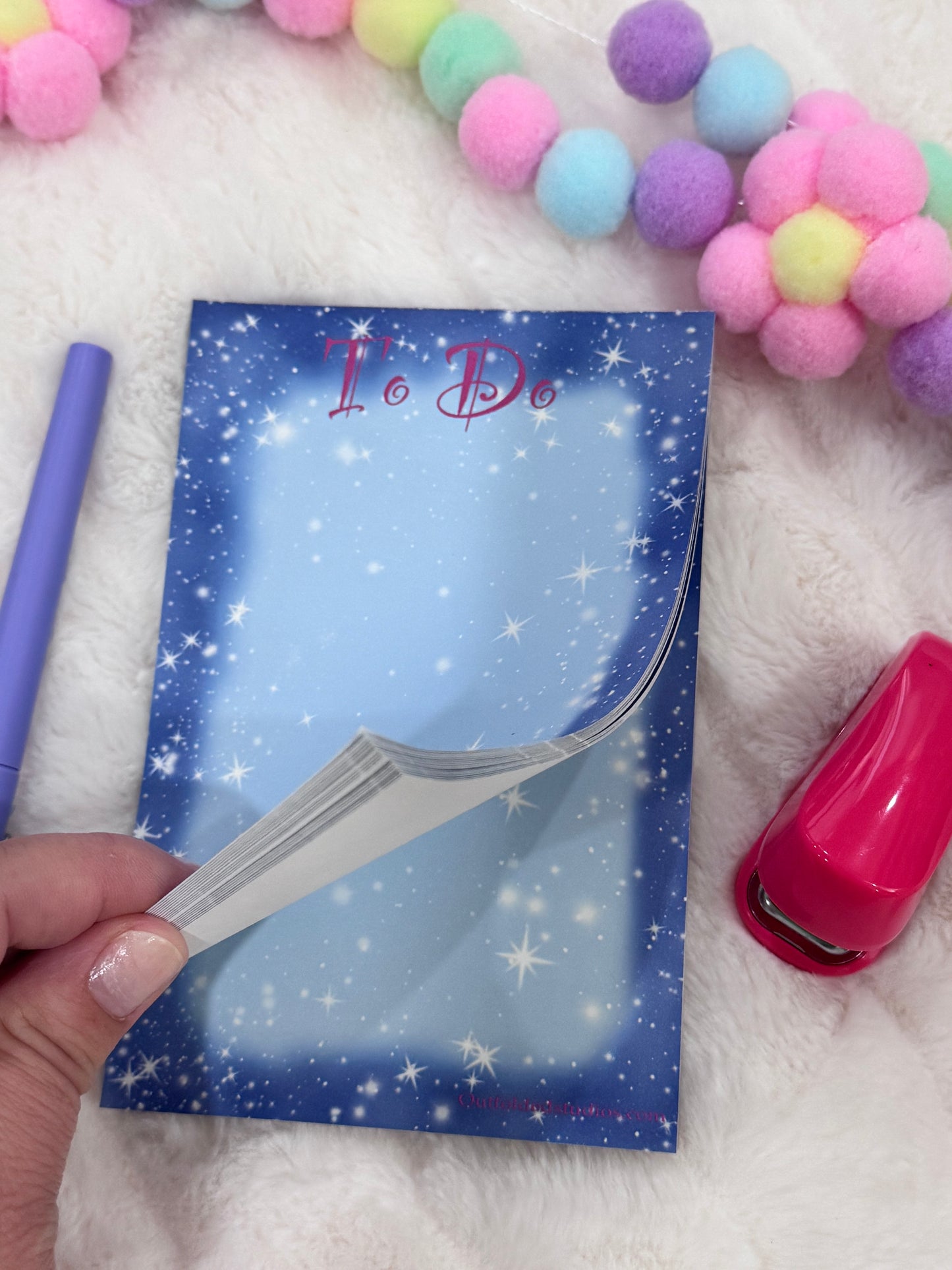 Whimsical To-Do Notepad, Handmade Memo Pad, Starry Night 50 Page Reminder List Pad
