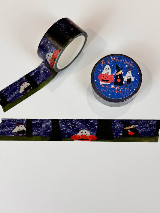 Halloween Trick-or-Treating Characters, Ghosts Witches and Pumpkins Design Washi Tape, 2 cm width 5 m length, Original Artwork