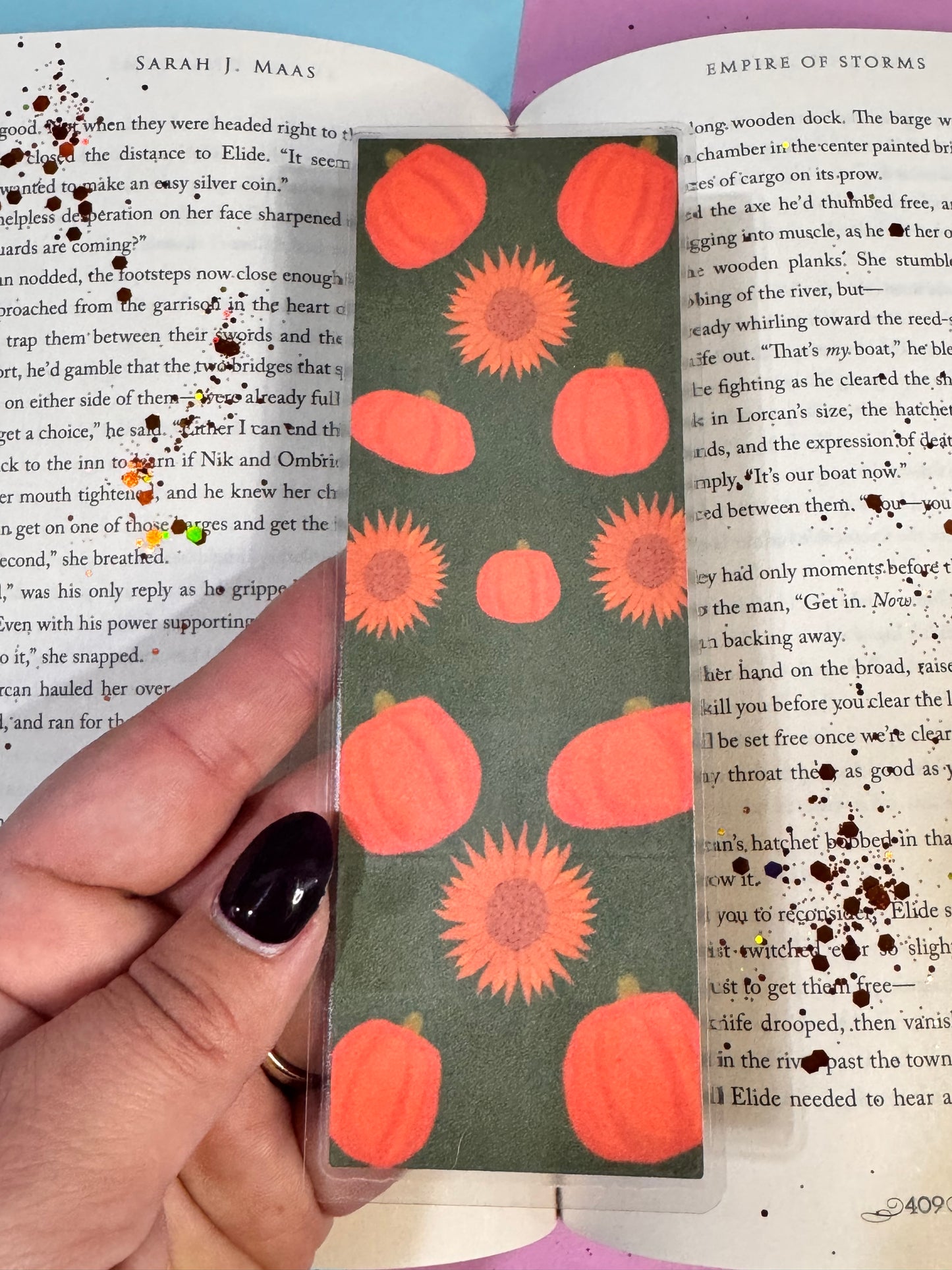 Pumpkin and Sunflower Pattern Fall Laminated Bookmark
