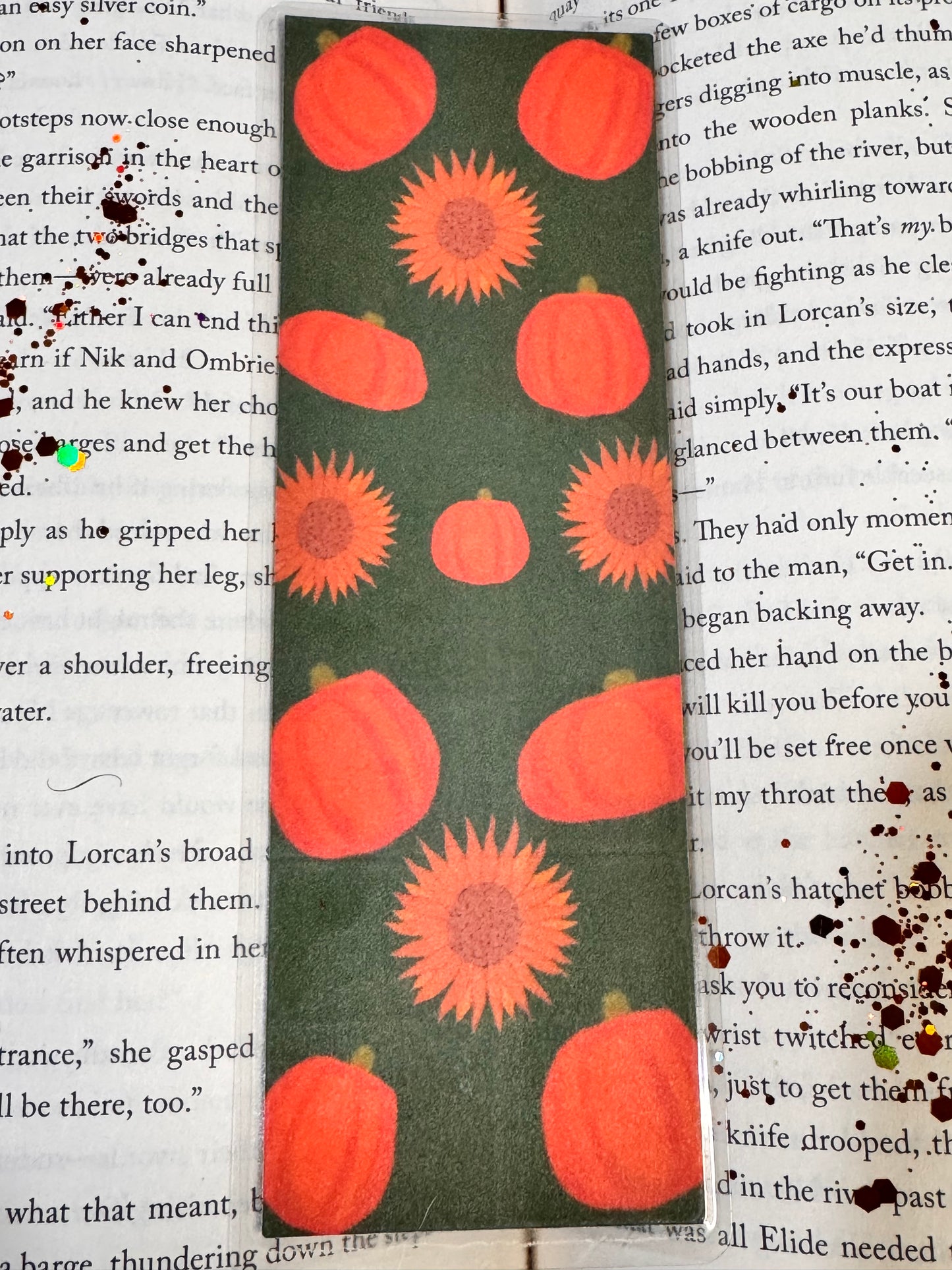 Pumpkin and Sunflower Pattern Fall Laminated Bookmark