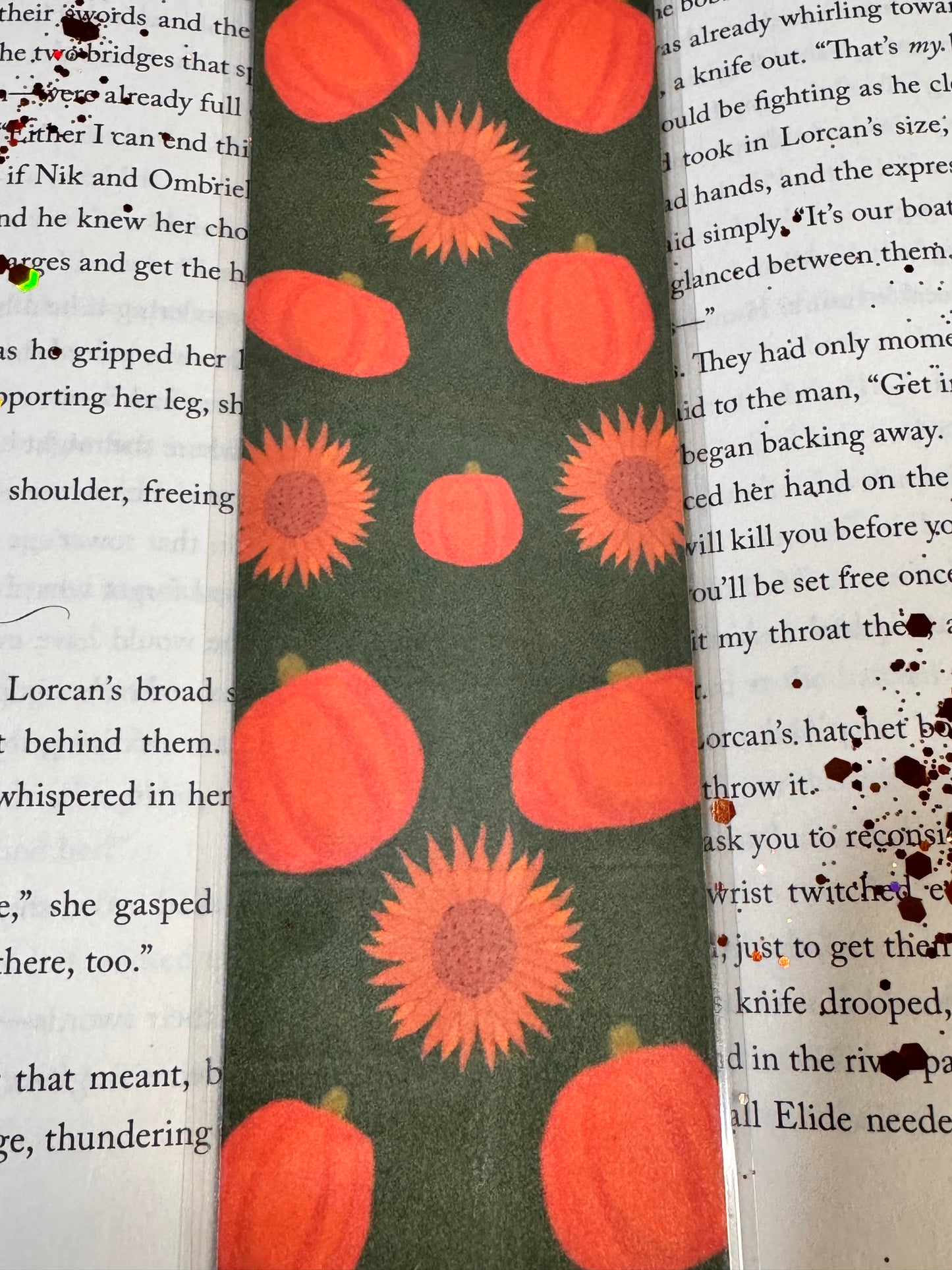 Pumpkin and Sunflower Pattern Fall Laminated Bookmark