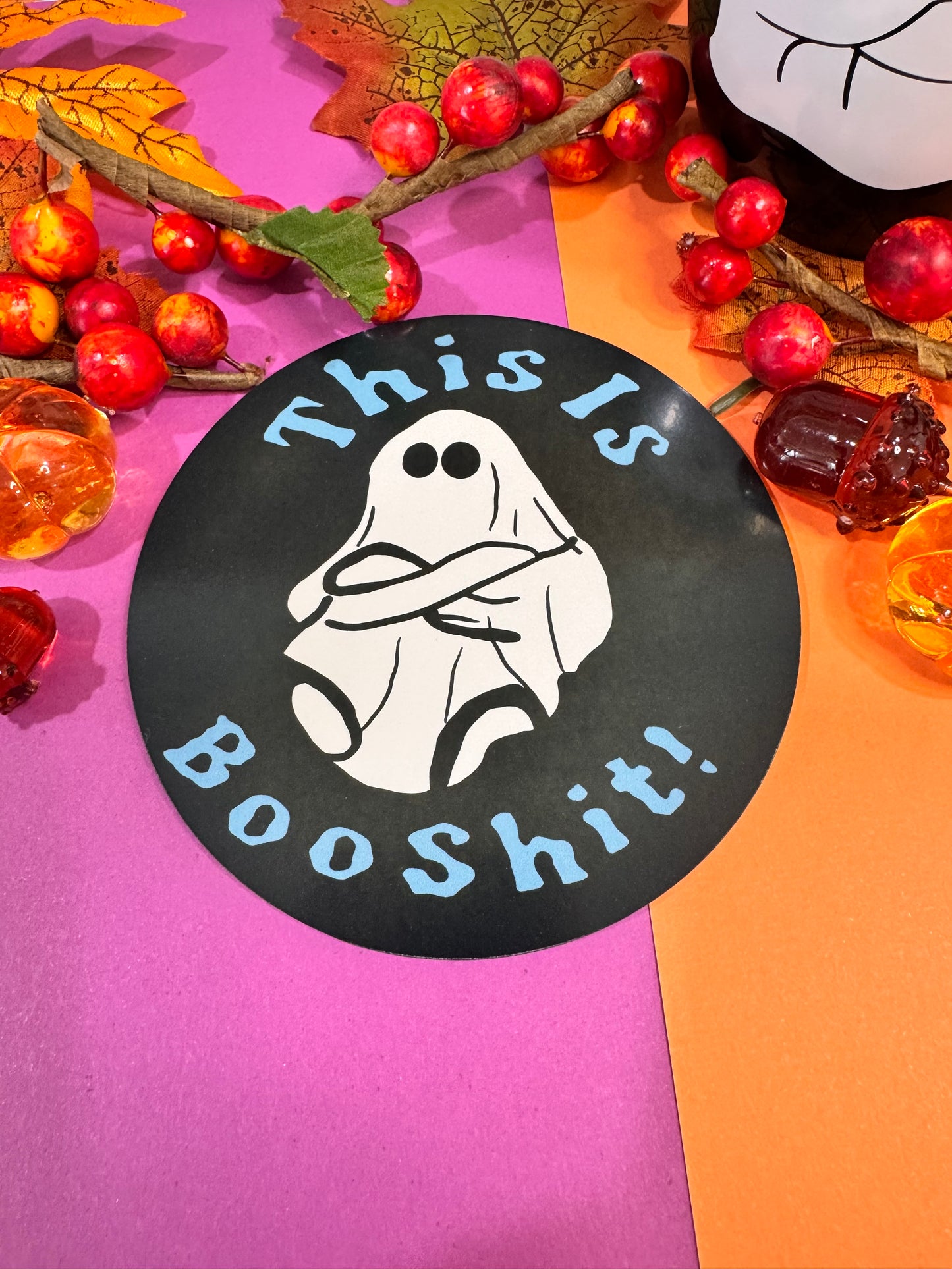 This Is BooShit Angry Ghost, Round 4x4 Hardboard Sublimated Coaster For Fall