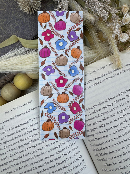 Fall Laminated Bookmark with Pumpkins & Flowers