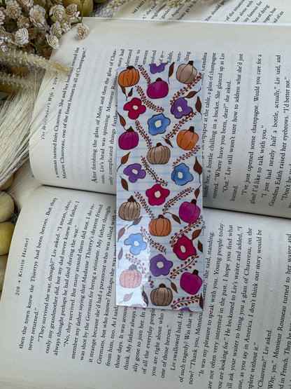 Fall Laminated Bookmark with Pumpkins & Flowers
