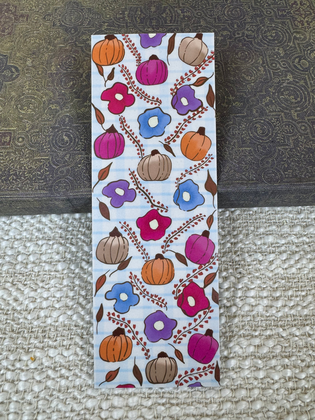 Fall Laminated Bookmark with Pumpkins & Flowers