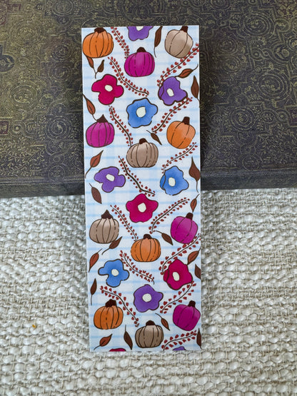 Fall Laminated Bookmark with Pumpkins & Flowers