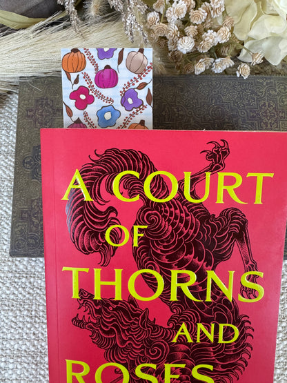 Fall Laminated Bookmark with Pumpkins & Flowers