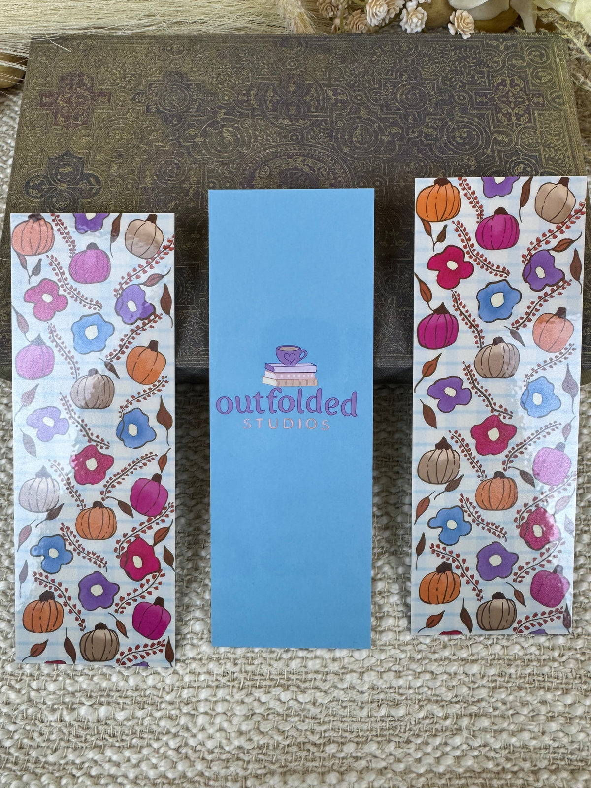Fall Laminated Bookmark with Pumpkins & Flowers