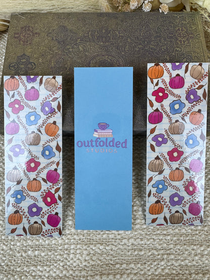 Fall Laminated Bookmark with Pumpkins & Flowers