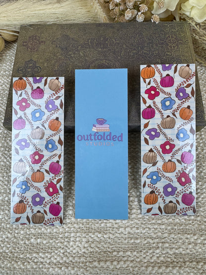Fall Laminated Bookmark with Pumpkins & Flowers