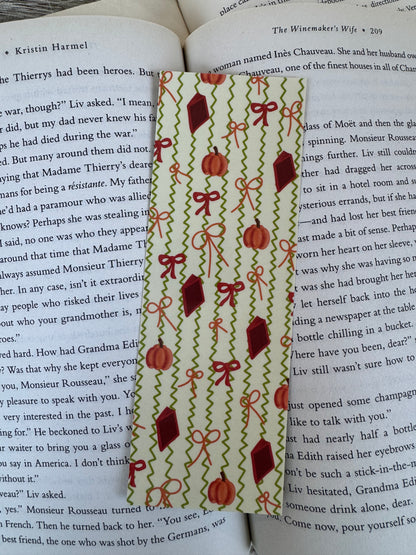 Fall Girly Reader Bookmark – Pumpkins, Books & Bows