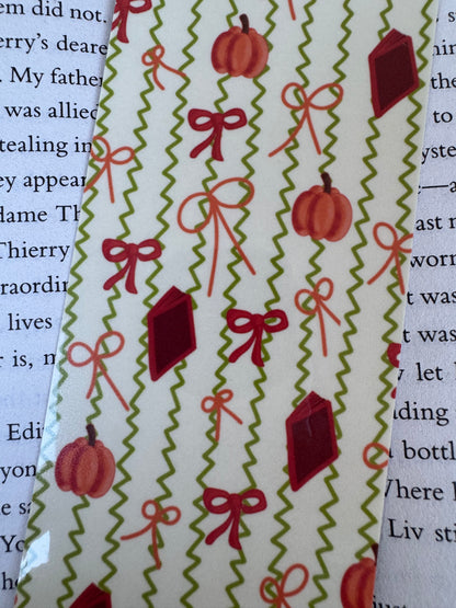 Fall Girly Reader Bookmark – Pumpkins, Books & Bows