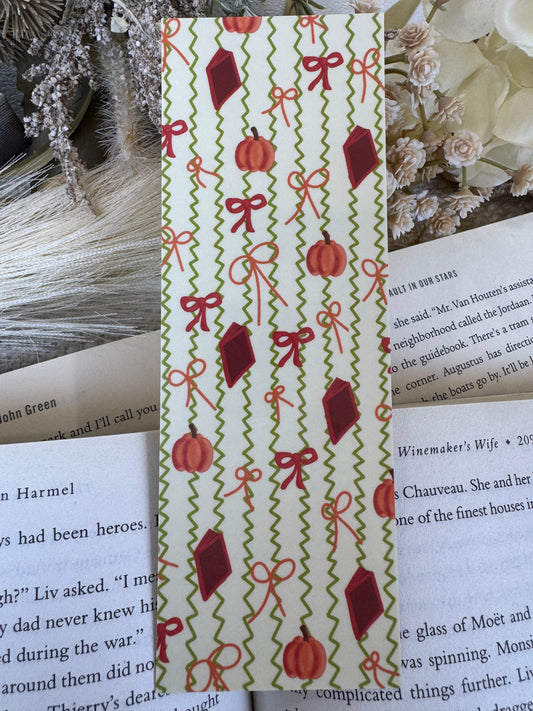 Fall Girly Reader Bookmark – Pumpkins, Books & Bows