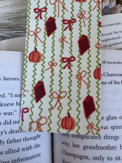 Fall Girly Reader Bookmark – Pumpkins, Books & Bows