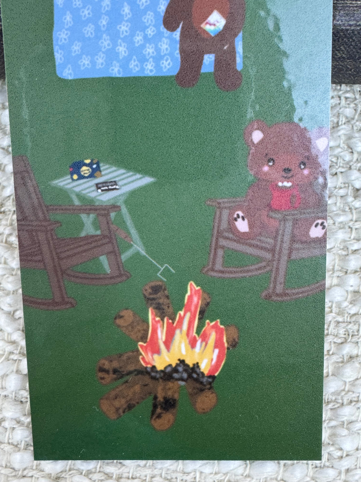 Camping Bear Bookmark | Camper & Campfire Under the Stars