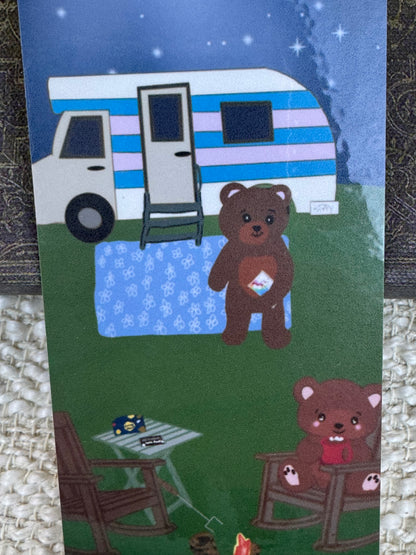 Camping Bear Bookmark | Camper & Campfire Under the Stars